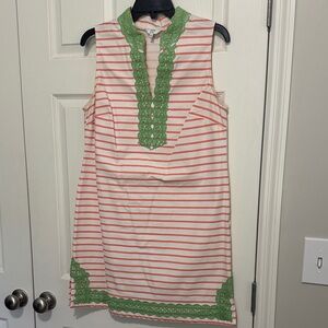 Crown & Ivy Pink Striped Dress with Green Lace